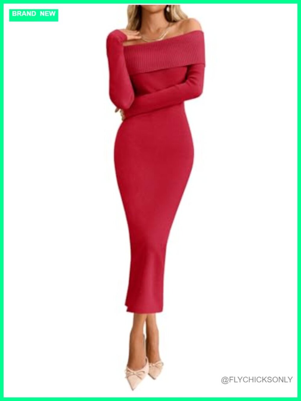 Off Shoulder Bodycon Sweater Dress Long Sleeve Maxi Ribbed Knit Formal